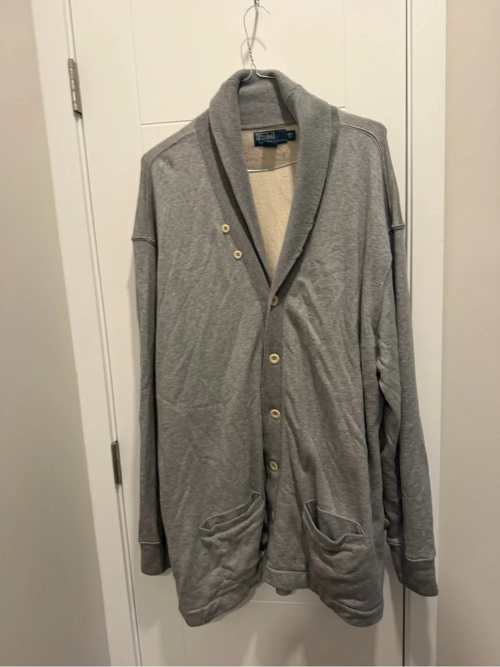 Ralph Lauren Gray Shawl Collar Cardigan with Cream Inner Trim